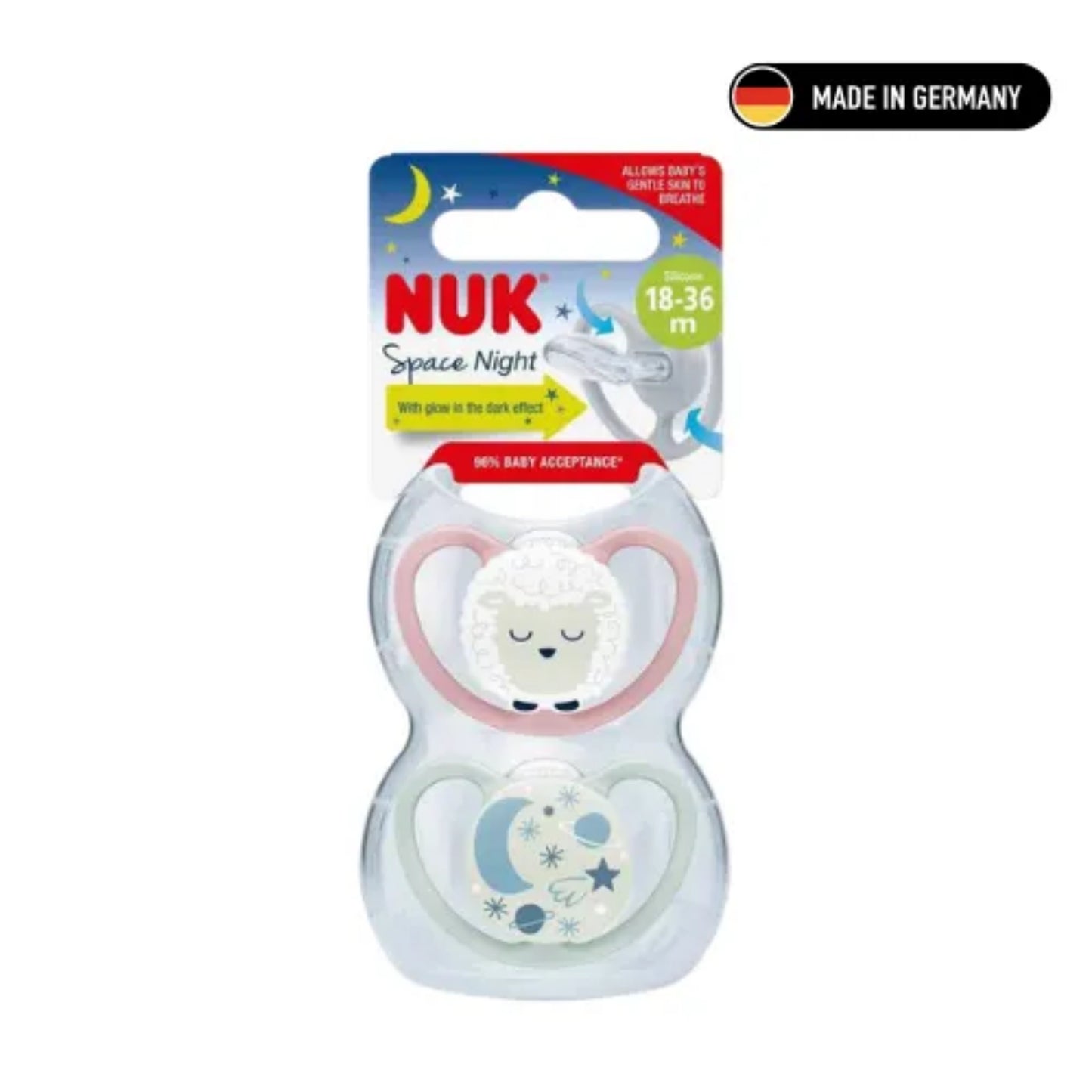 Chupón Nuk Space De Silicona · Producto Alemán · Rosa Y Gris · 18 A 36 Meses · Pack X2
