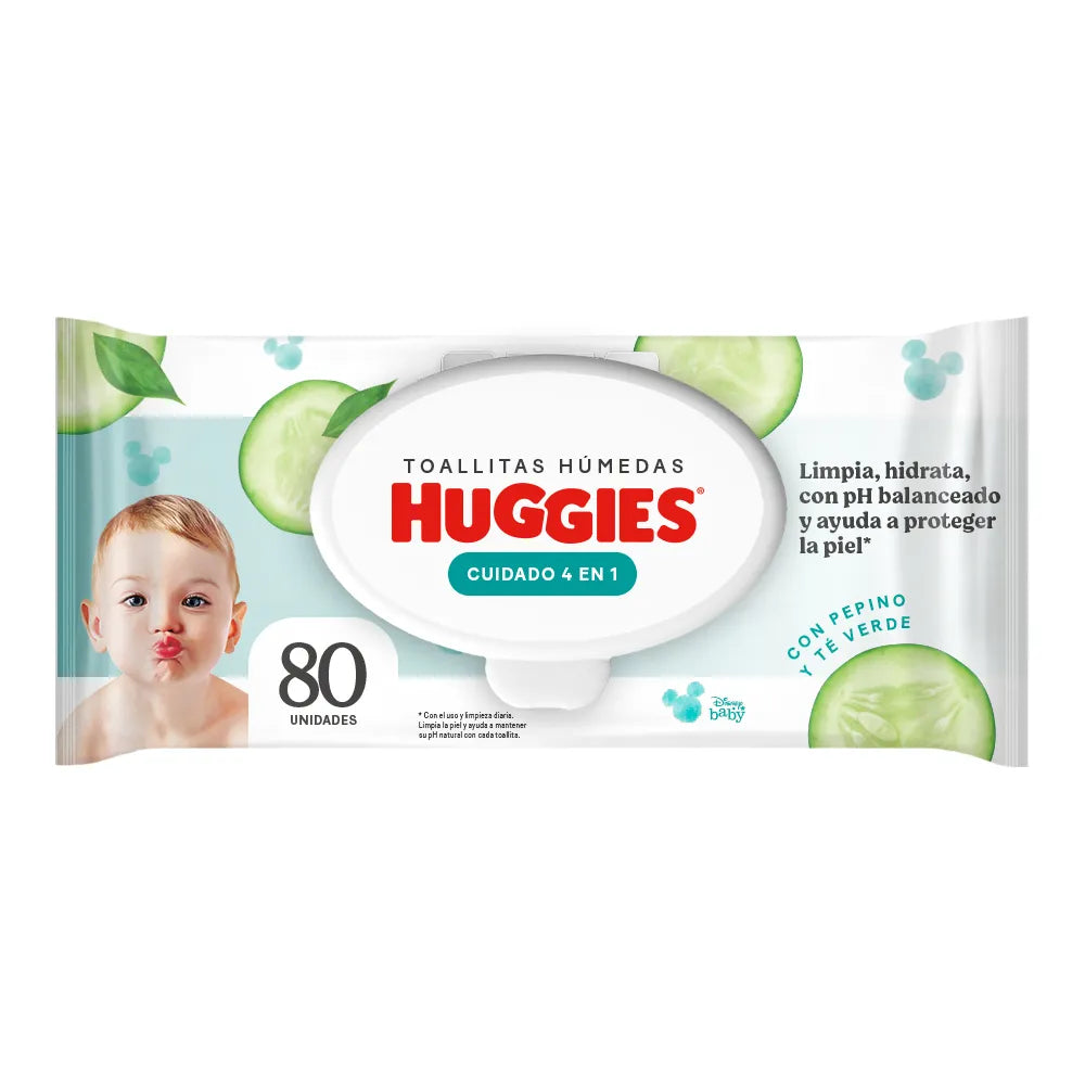 Toallitas Húmedas Huggies Cuidado 4 en 2 Pepino 80 Und