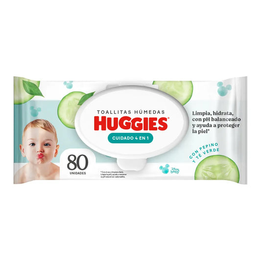 Toallitas Húmedas Huggies Cuidado 4 en 2 Pepino 80 Und