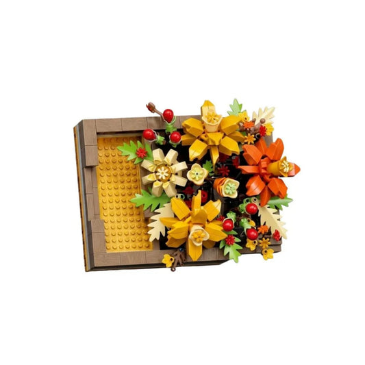 Kit Diy de Caja de Flores Amarillas y Naranjas Tipo Lego 536 Piezas con Soporte