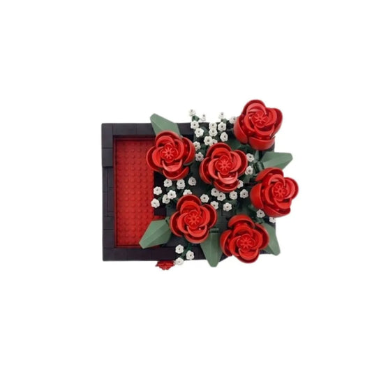 Kit Diy de Flores Rojas Tipo Lego 687 Piezas con Soporte