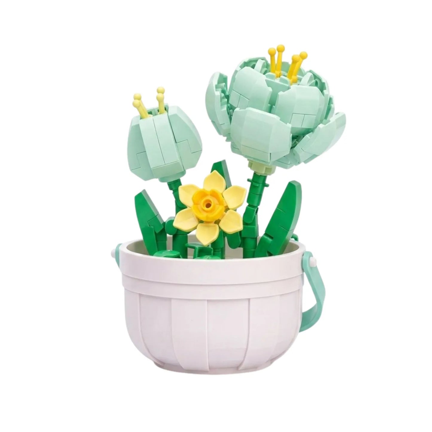 Kit Diy de Peonias en Maceta Tipo Lego 213 Piezas