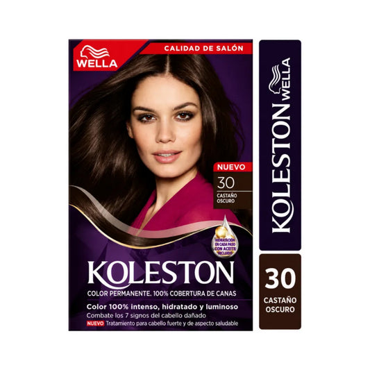 Kit Tinte Koleston Wella 100% Cobertura de Canas 30 Castaño Oscuro