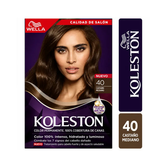 Kit Tinte Koleston Wella 100% Cobertura de Canas 40 Castaño Mediano