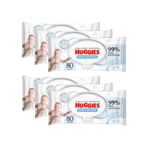 Toallitas Húmedas Huggies Puro y Natural 80 Und - 6 Paquetes