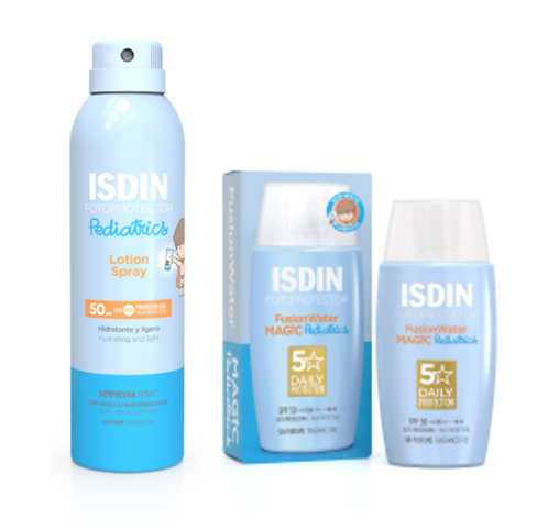Pack Isdin Isdin Fotoprotector Fusion Water Magic Pediatrics Spf 50+ 1 Und + Isdin Fotoprotector Lotion Spray Pediatrics 250 Ml 1 Und