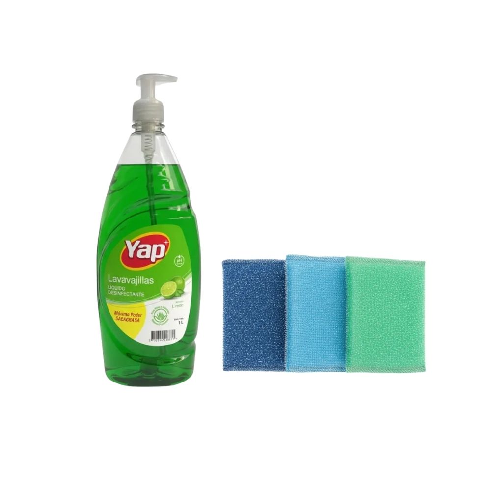 Pack Lavavajillas Líquido Limón 1 L + Esponjas Alambradas de Cocina 3 Und