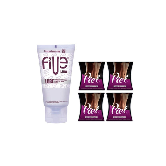 Pack Gel Lubricante Five Lube 60 Ml 1 Und + Condones Piel Sensitivo 4 Und