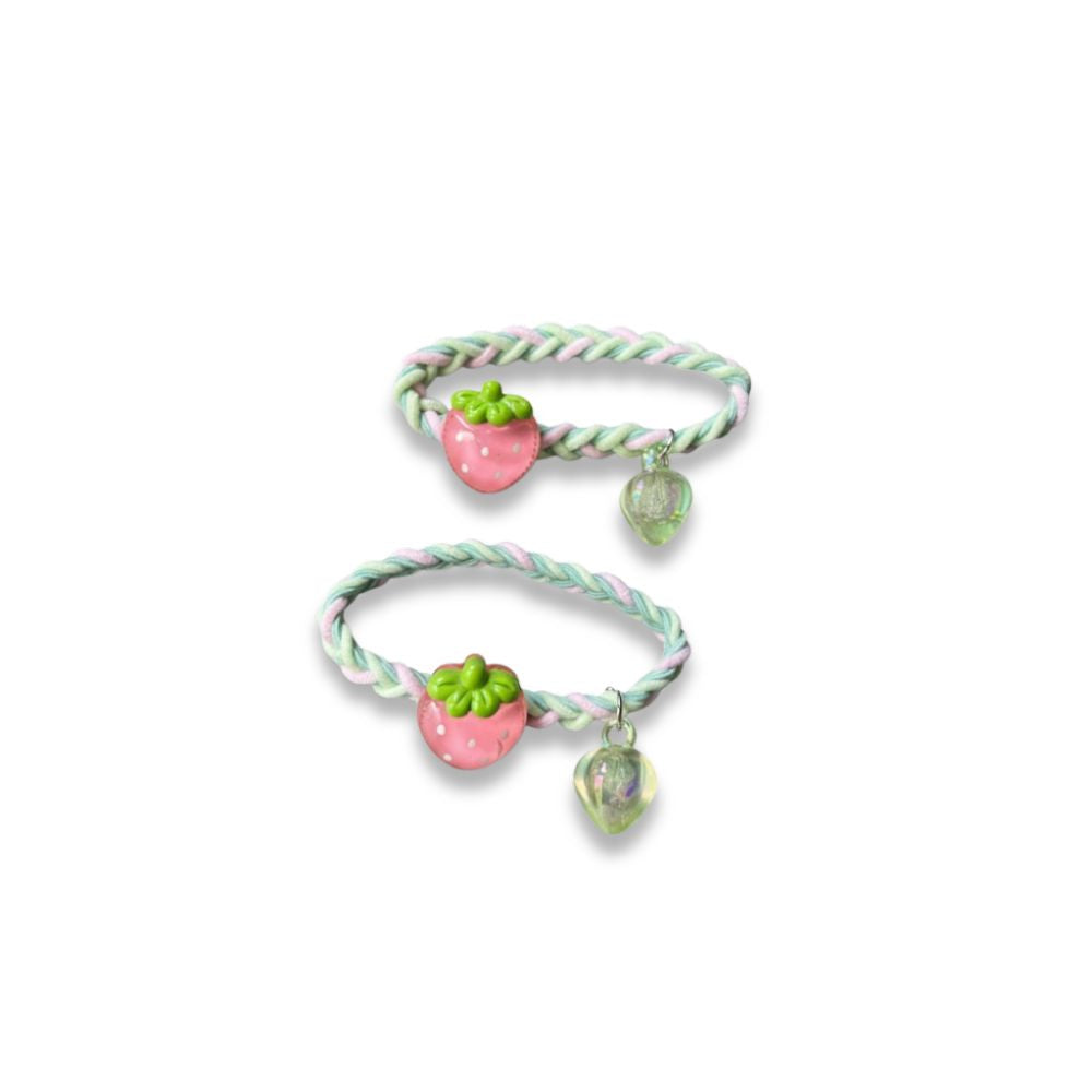 Ligas Trenzadas para el Cabello Fresas Rosa y Verde 2 Und