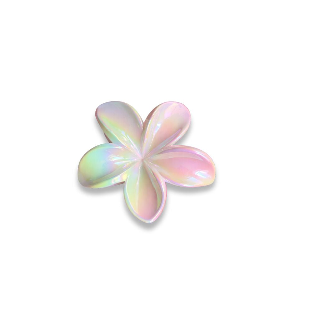 Gancho para el Cabello Flor Rosa y Verde Tornasol 1 Und