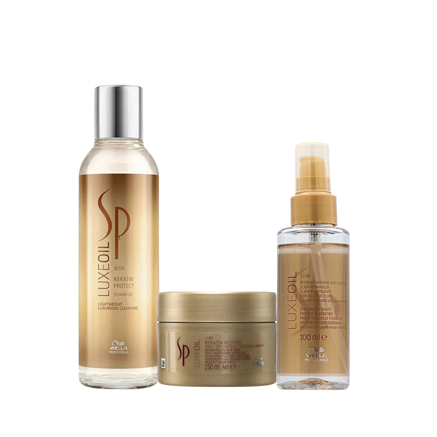 Set Wella SP Luxe Oil Shampoo Elixir Mascarilla Nutrición e Hidratación Cabello Seco