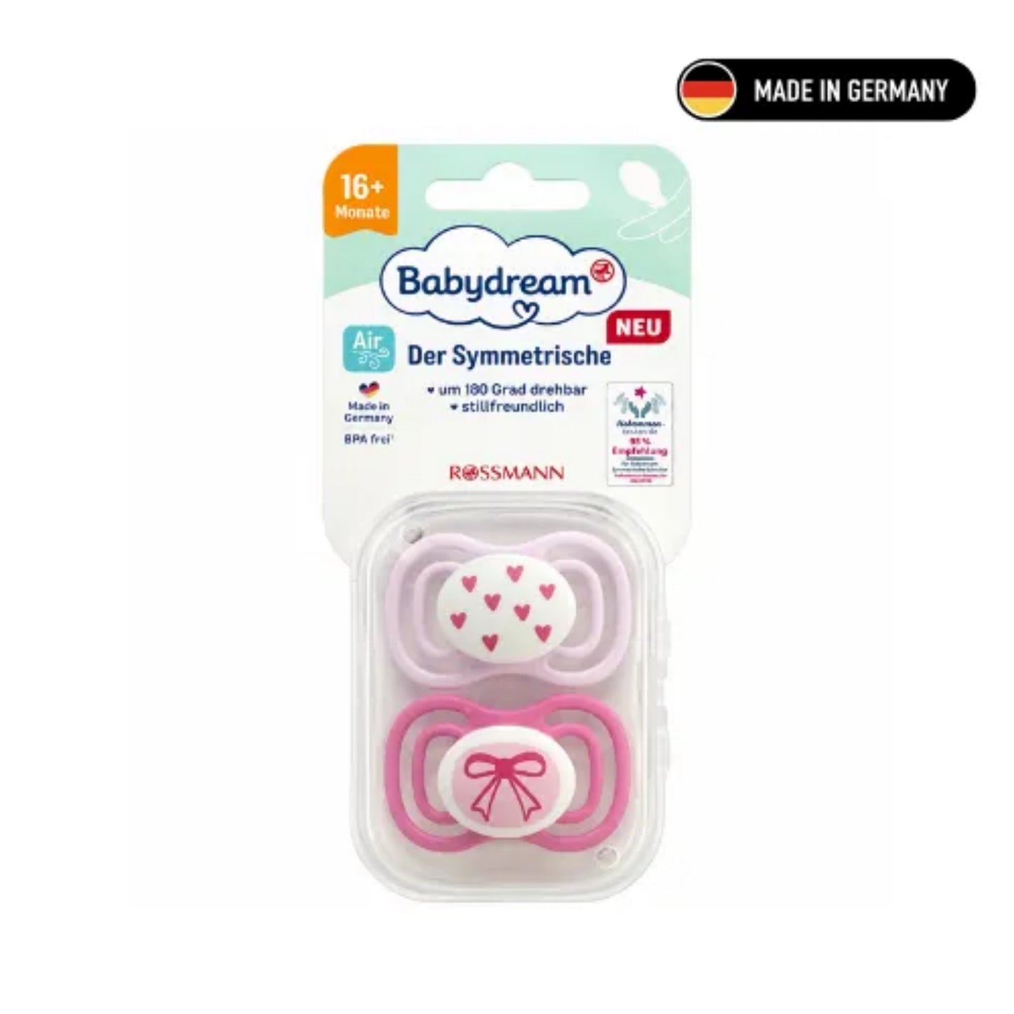 Set de Chupones Babydream Corazones y Lazo 16+ Meses 2 Und