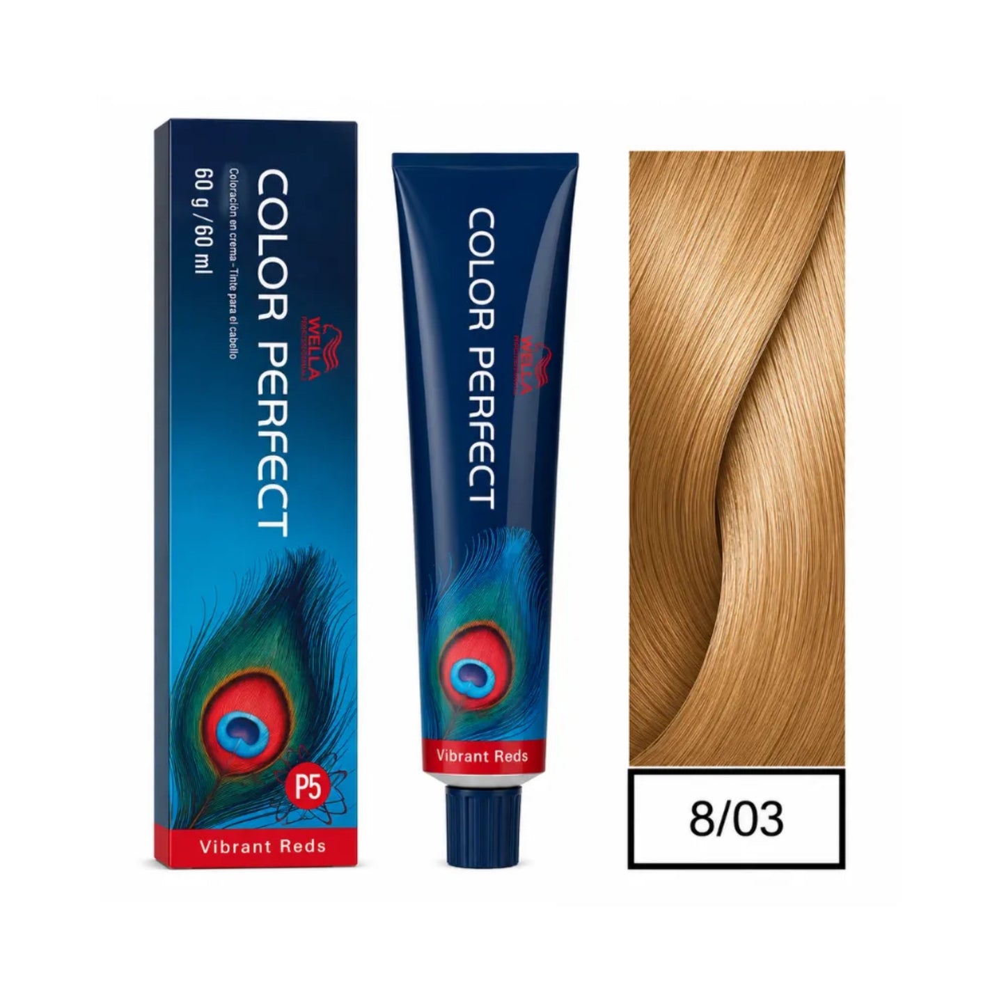 Tinte Color Perfect Wella 8/03 Rubio Claro Natural Dorado 60 G