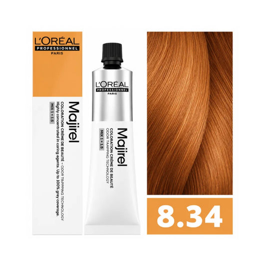 Tinte Majirel Loreal Profesional 8.34 Rubio Claro Dorado Cobrizo 50 Ml