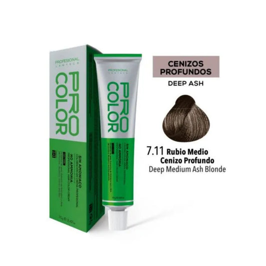 Tinte Sin Amoniaco Pro Color 7.11 Rubio Medio Cenizo Profundo 70 G
