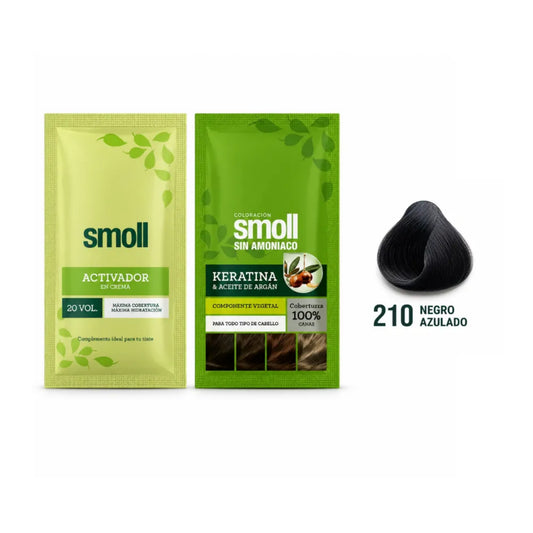 Tinte Smoll Sin Amoniaco 210 Negro Azulado Sachet 50 Ml + Oxigenta Vol 20 50 Ml