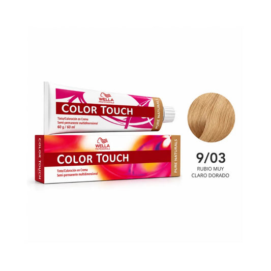 Tinte Wella Color Touch Sin Amoniaco Semi Permanente 9/03 Rubio Muy claro Natural Dorado 60 G