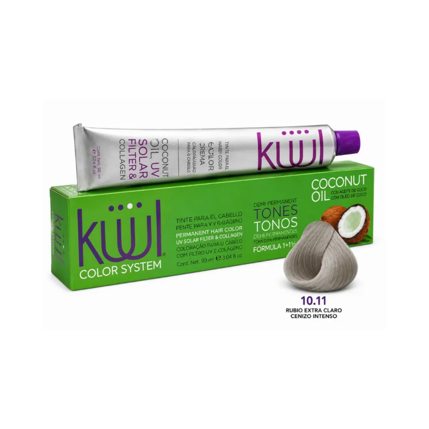 Tinte para Cabello Kuul con Filtro UV y Colágeno 10.11 Rubio Extra Claro Cenizo Intenso 90 Ml