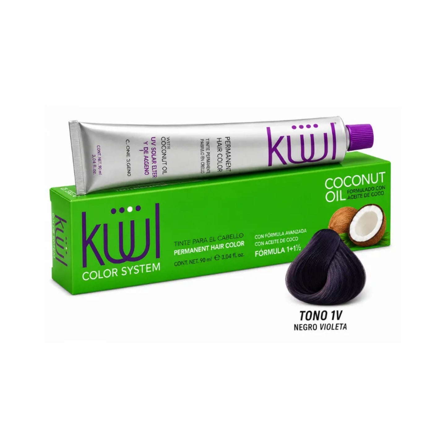 Tinte para Cabello Kuul con Filtro UV y Colágeno 1v Negro Violeta 90 Ml