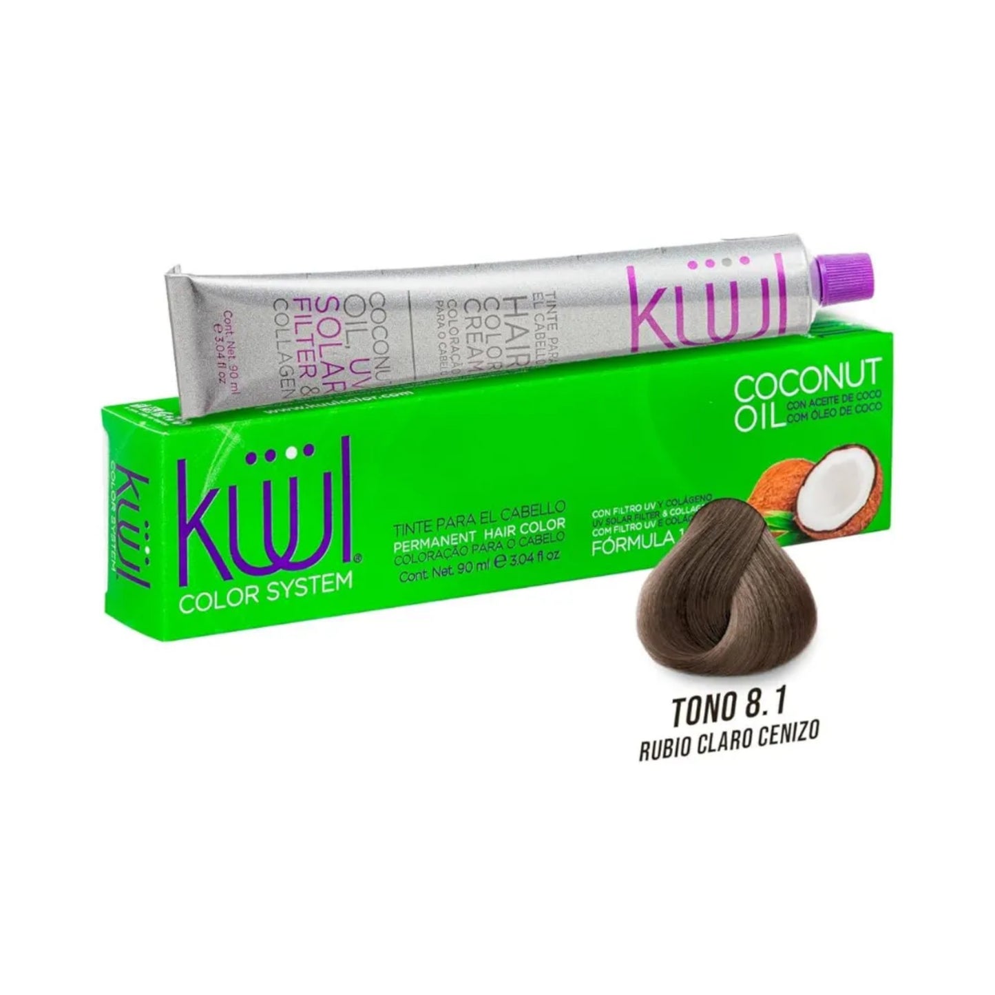 Tinte para Cabello Kuul con Filtro UV y Colágeno 8.1 Rubio Claro Cenizo 90 Ml