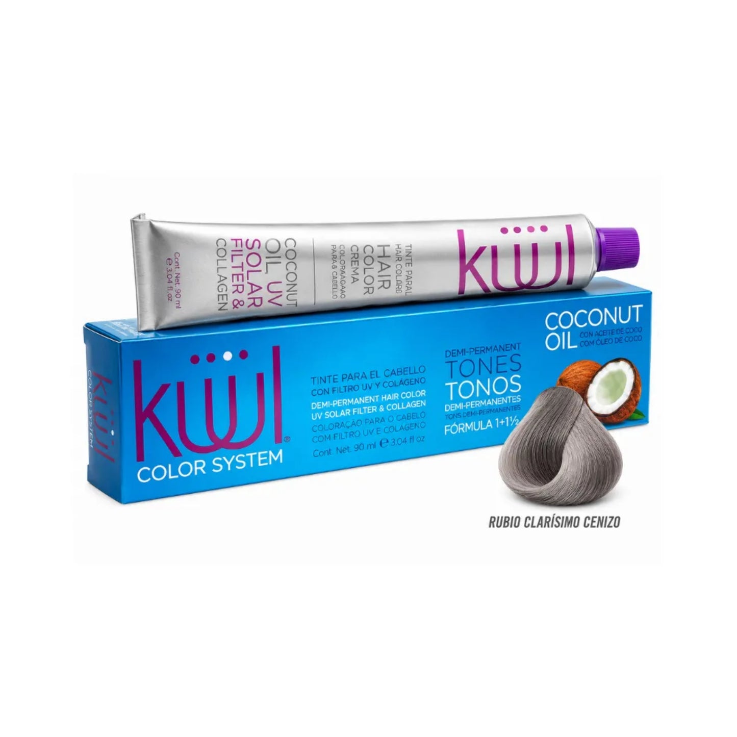 Tinte para Cabello Kuul con Filtro UV y Colágeno 9.1 Rubio Extra Claro Cenizo 90 Ml