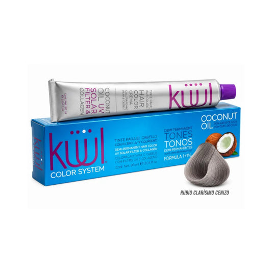 Tinte para Cabello Kuul con Filtro UV y Colágeno 9.1 Rubio Extra Claro Cenizo 90 Ml