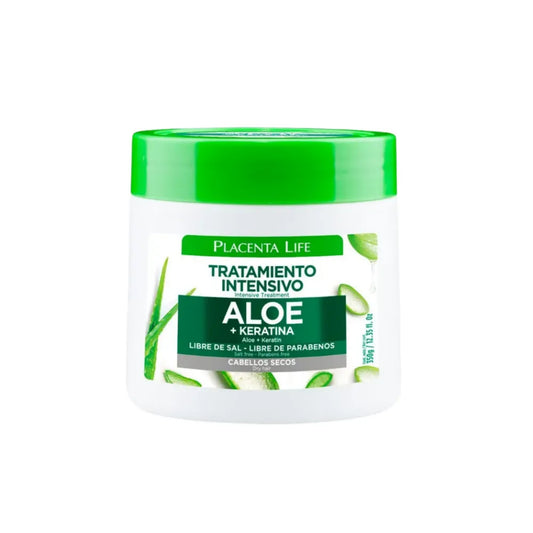 Tratamiento Intensivo Aloe + Keratina Cabellos Secos Placenta Life 350 G
