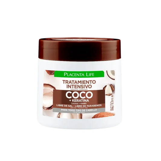 Tratamiento Intensivo Coco + Keratina Para Todo Tipo de Cabello Placenta Life 350 G