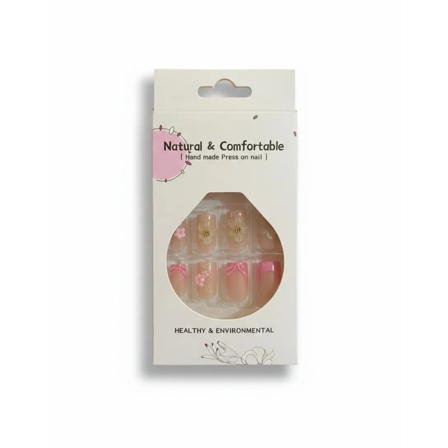 Uñas Postizas Hawaiian Rosa y Verde Agua