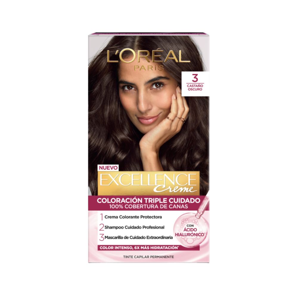 Tinte para Cabello Excellence Creme 3 Castaño Oscuro Caja 1 Und