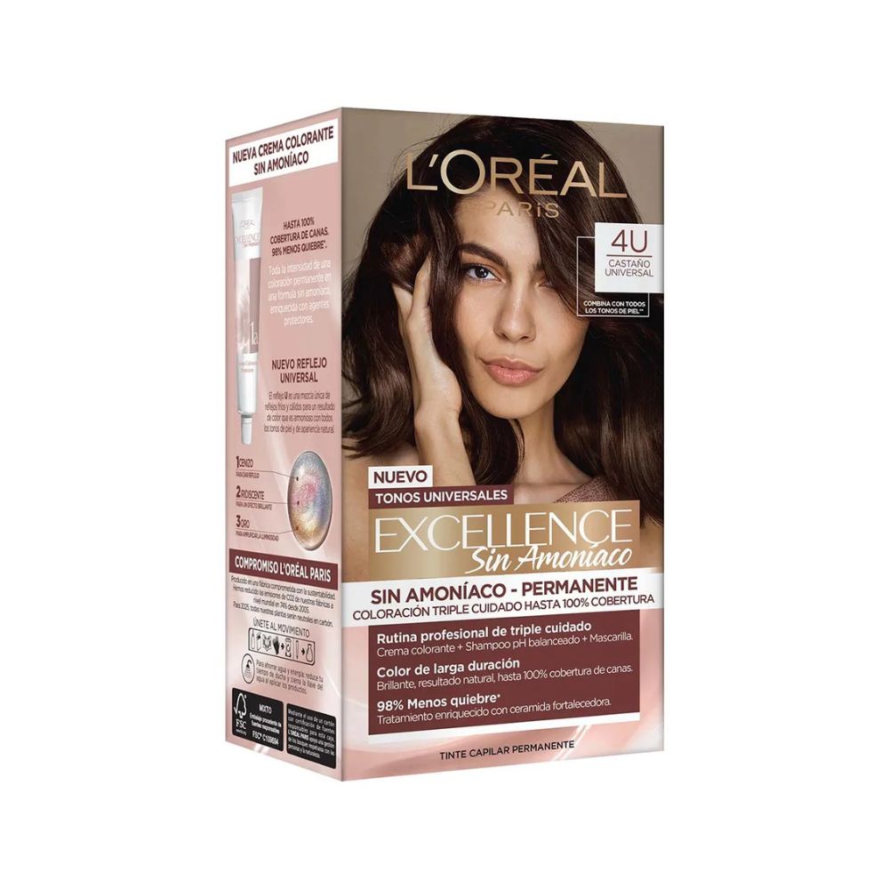 Tinte para Cabello Excellence Sin Amoniaco 4 U Castaño Universal  Caja 1 Und