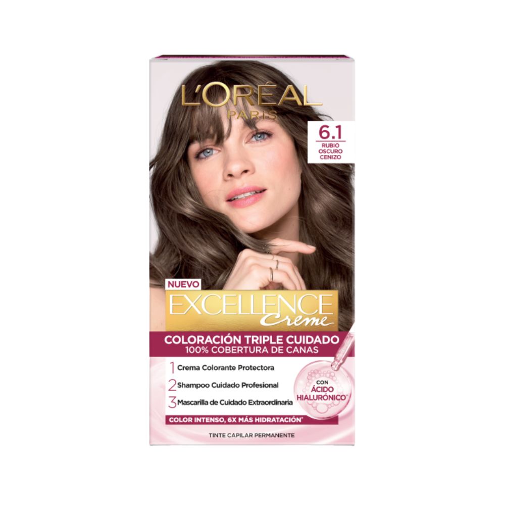 Tinte para Cabello Excellence Creme 6.1 Rubio Oscuro Cenizo Caja 1 Und
