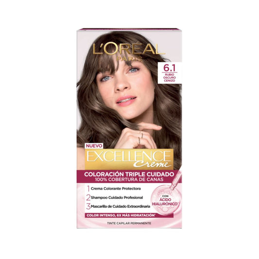 Tinte para Cabello Excellence Creme 6.1 Rubio Oscuro Cenizo Caja 1 Und