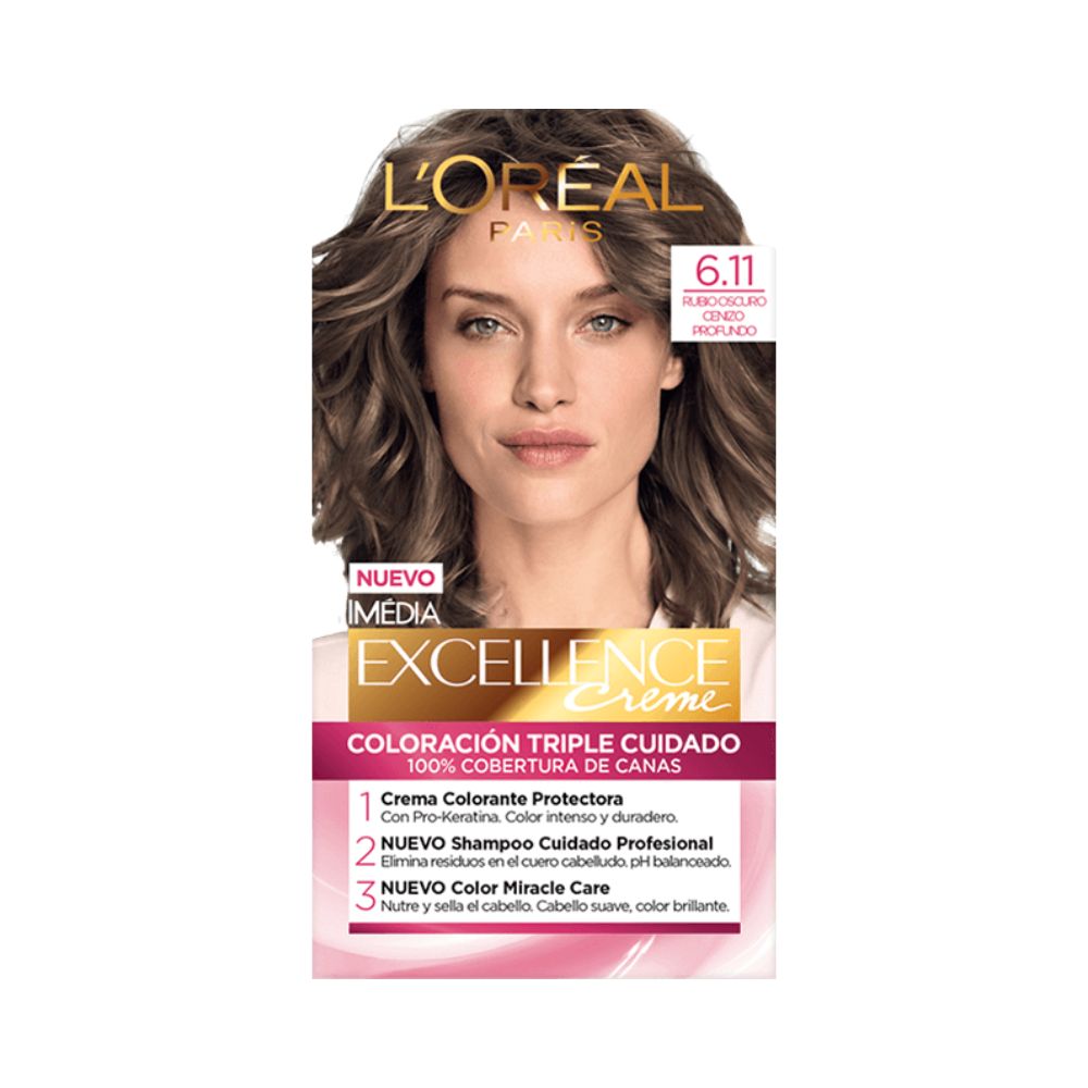 Tinte para Cabello Excellence Creme 6.11 Rubio Oscuro Cenizo Profundo Caja 1 Und