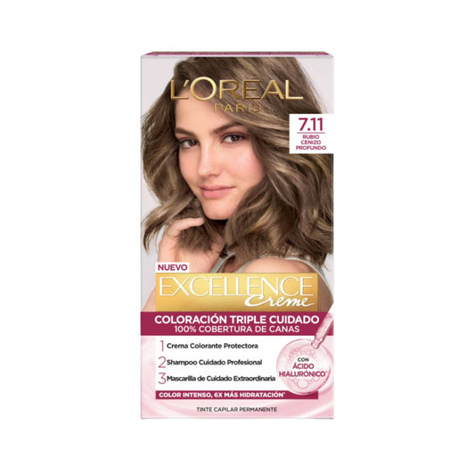 Tinte para Cabello Excellence Creme 7.11 Rubio Cenizo Profundo Caja 1 Und