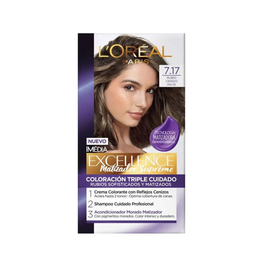 Tinte para Cabello Excellence Matizador Supreme 7.17 Rubio Cenizo Mate Caja 1 Und