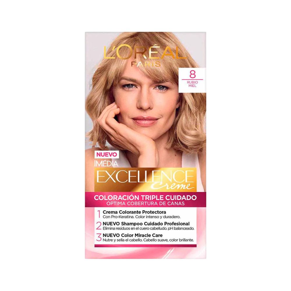 Tinte para Cabello Excellence Creme 8 Rubio Miel Caja 1 Und