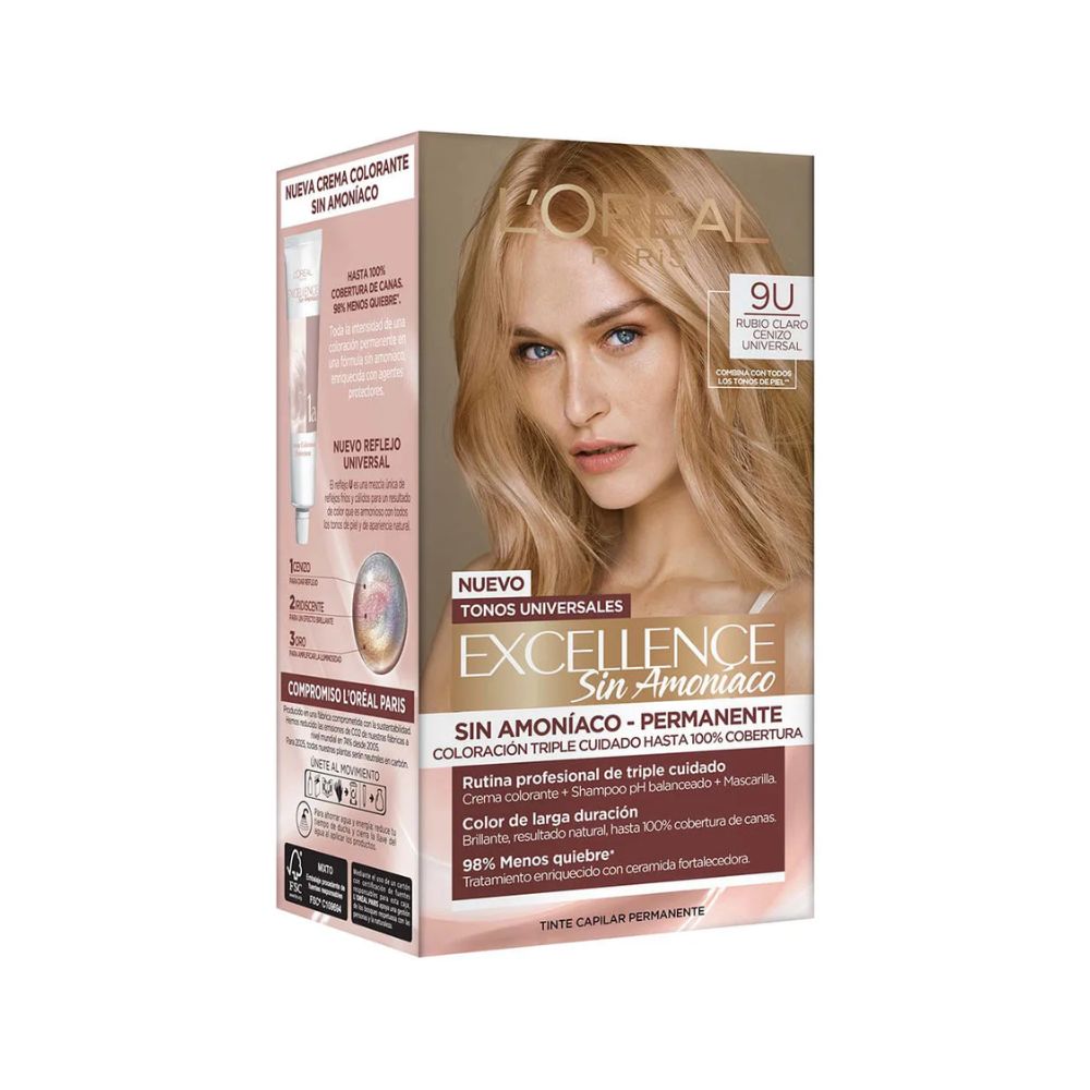 Tinte para Cabello Excellence Sin Amoniaco 9 U Rubio Claro Cenizo Universal Caja 1 Und